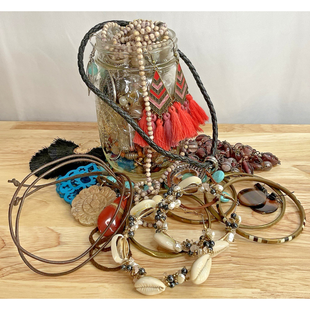 Mystery Jewelry Lot 1.11 Lbs Curated Wearable Boho Artisan Vintage To Now